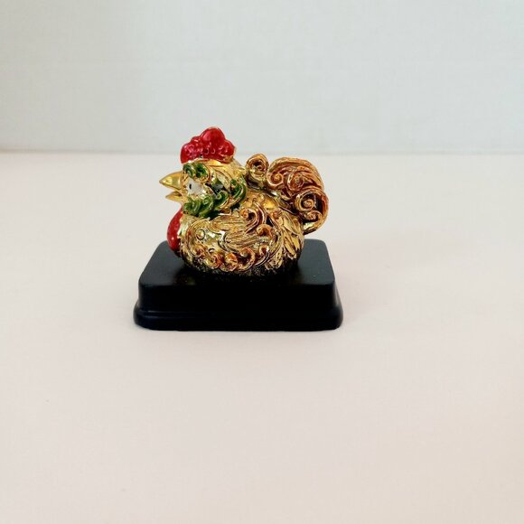 Feng Shui Rooster Golden with Black Stand - Picture 1 of 8